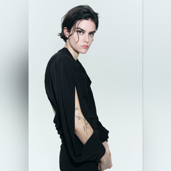 LIMITED EDITION Zara Cape Sleeve Black Mini Dress - Picture 15 of 16